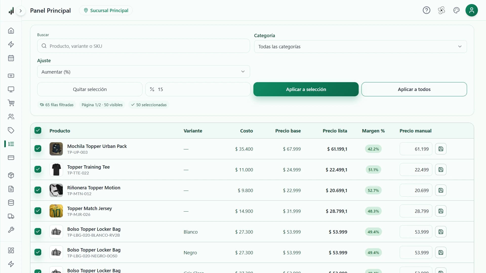 Lista de precios por canal y cliente en Equarys